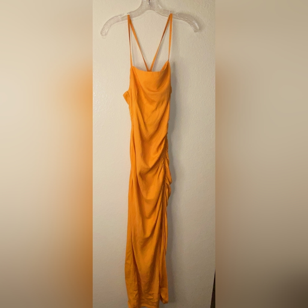 Zara Linen Blend Orange Strappy Dress - Picture 5 of 11